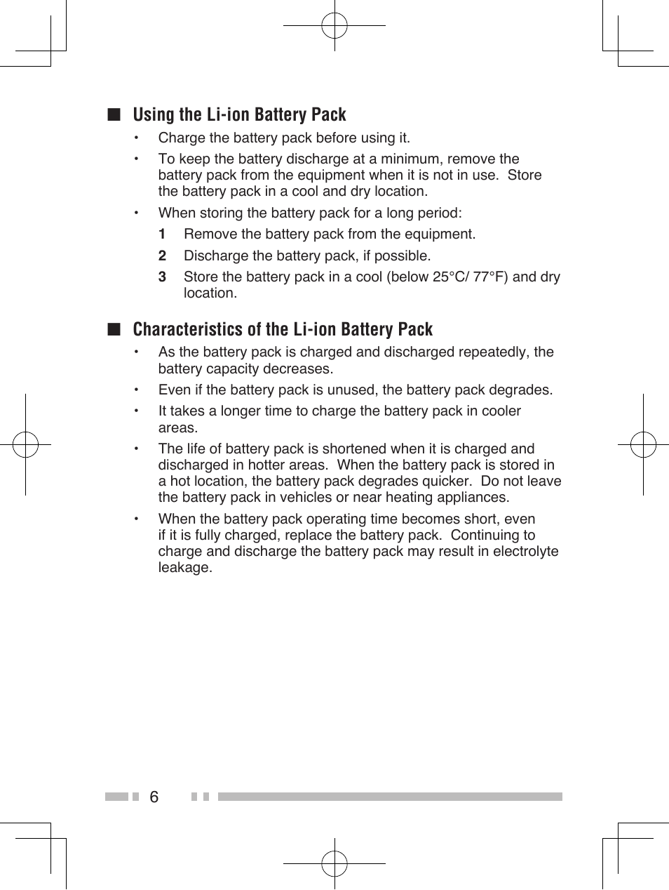 Using the li-ion battery pack, Characteristics of the li-ion battery pack | Kenwood TK-5410 User Manual | Page 16 / 66