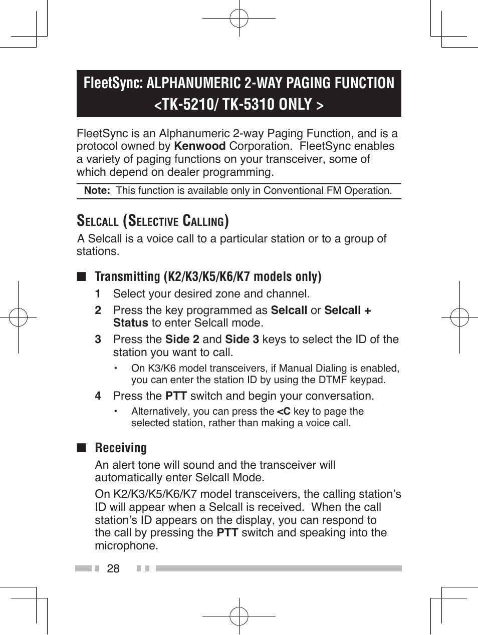 Fleetsync, Alphanumeric 2-way paging function | Kenwood TK-5410 User Manual | Page 38 / 66