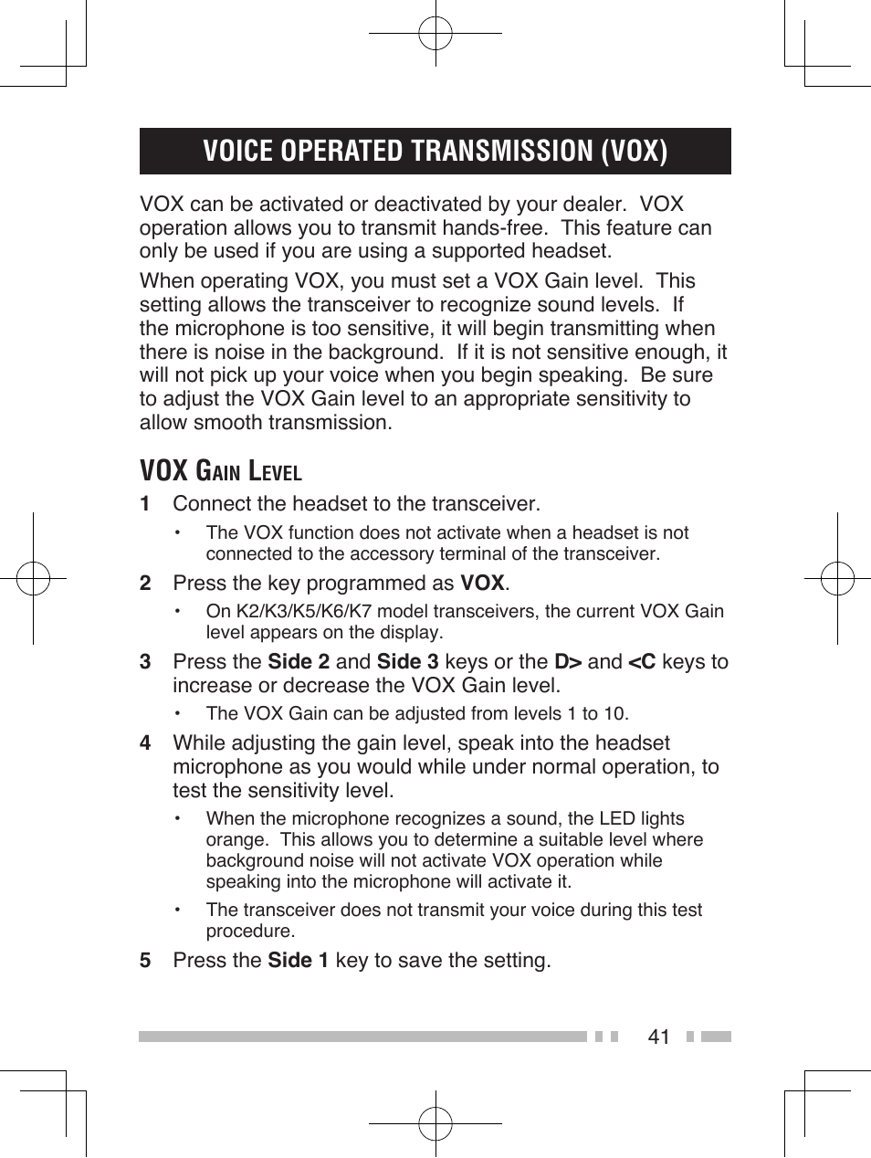 Voice operated transmission (vox), Vox g | Kenwood TK-5410 User Manual | Page 51 / 66