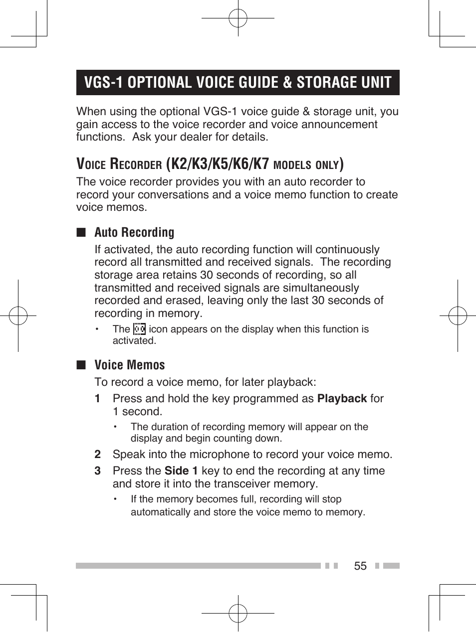 Vgs-1 optional voice guide & storage unit | Kenwood TK-5410 User Manual | Page 65 / 66