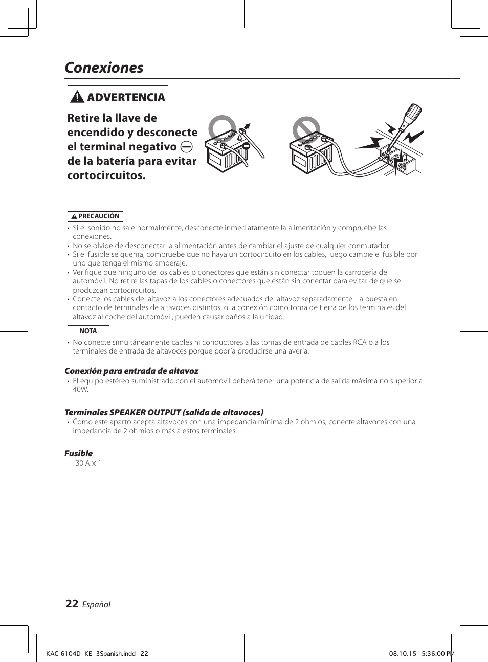 Conexiones | Kenwood KAC-6104D User Manual | Page 22 / 28