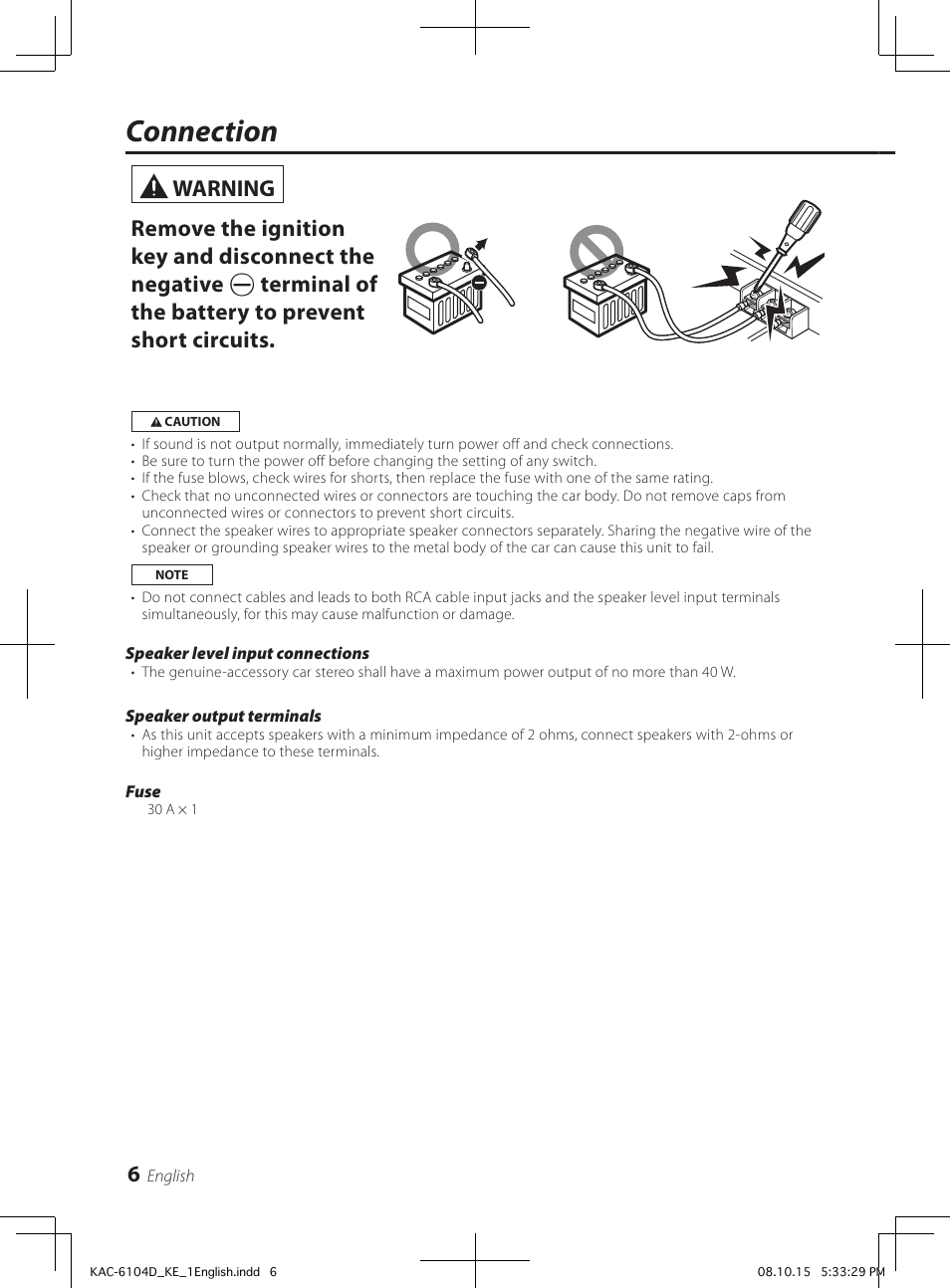 Connection | Kenwood KAC-6104D User Manual | Page 6 / 28