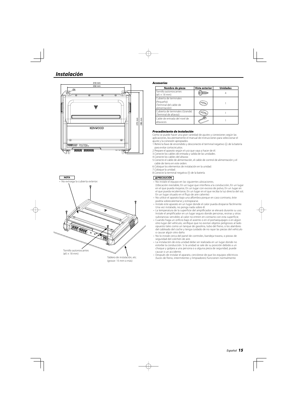 Instalación | Kenwood KAC-8103D User Manual | Page 15 / 20