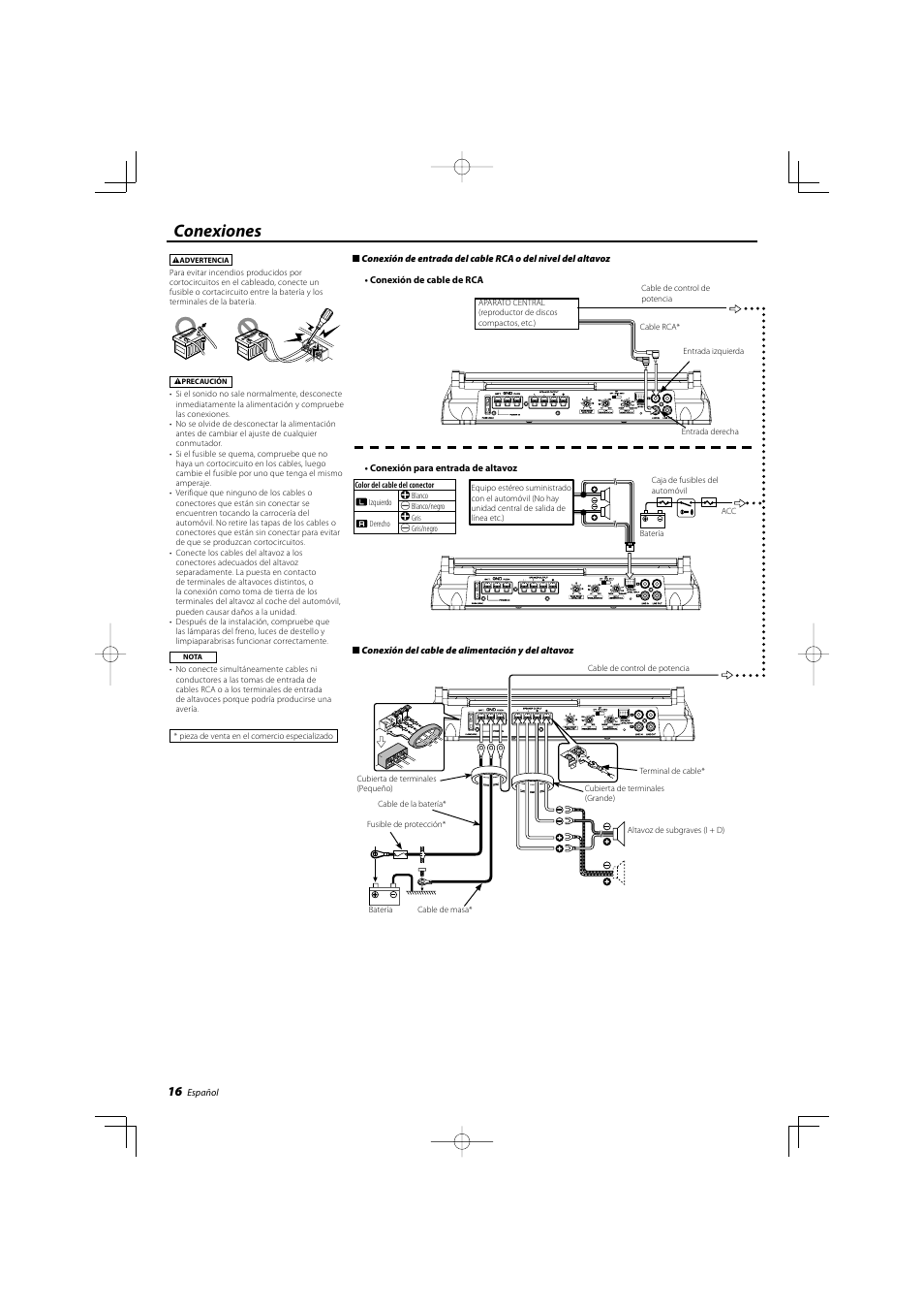 Conexiones | Kenwood KAC-8103D User Manual | Page 16 / 20