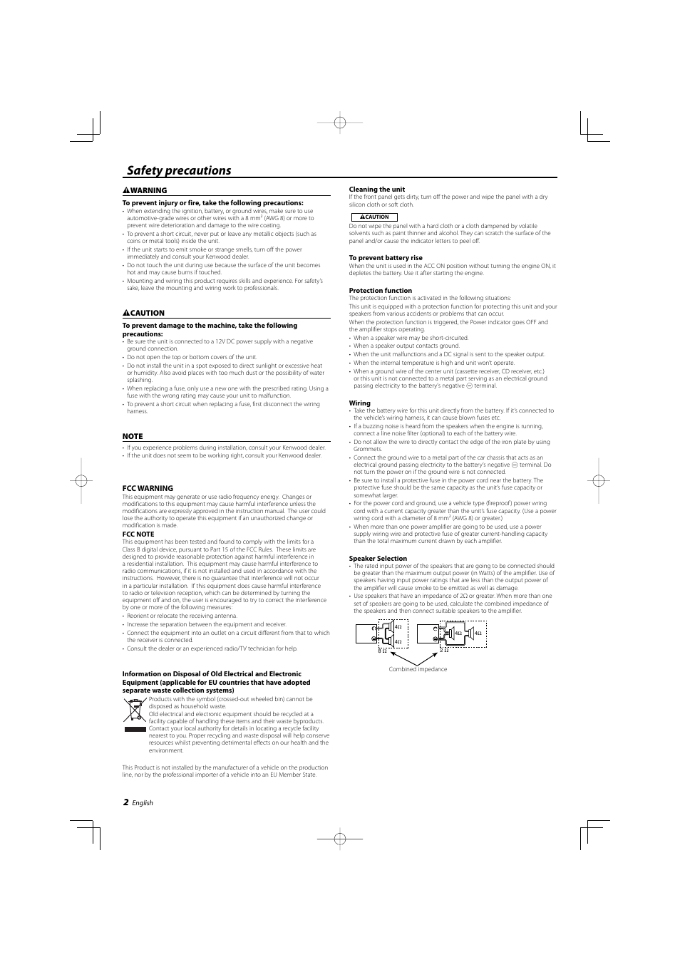 Safety precautions | Kenwood KAC-8103D User Manual | Page 2 / 20