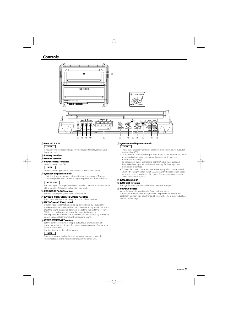 Controls | Kenwood KAC-8103D User Manual | Page 5 / 20