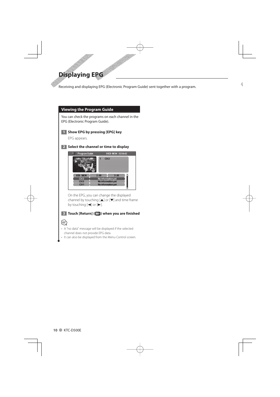 Displaying epg | Kenwood KTC-D500E User Manual | Page 10 / 172