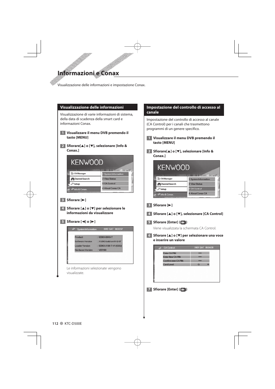 Informazioni e conax | Kenwood KTC-D500E User Manual | Page 112 / 172