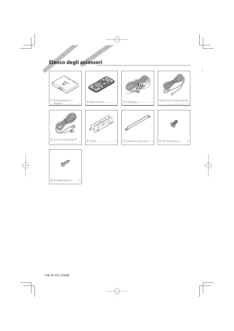Elenco degli accessori | Kenwood KTC-D500E User Manual | Page 116 / 172