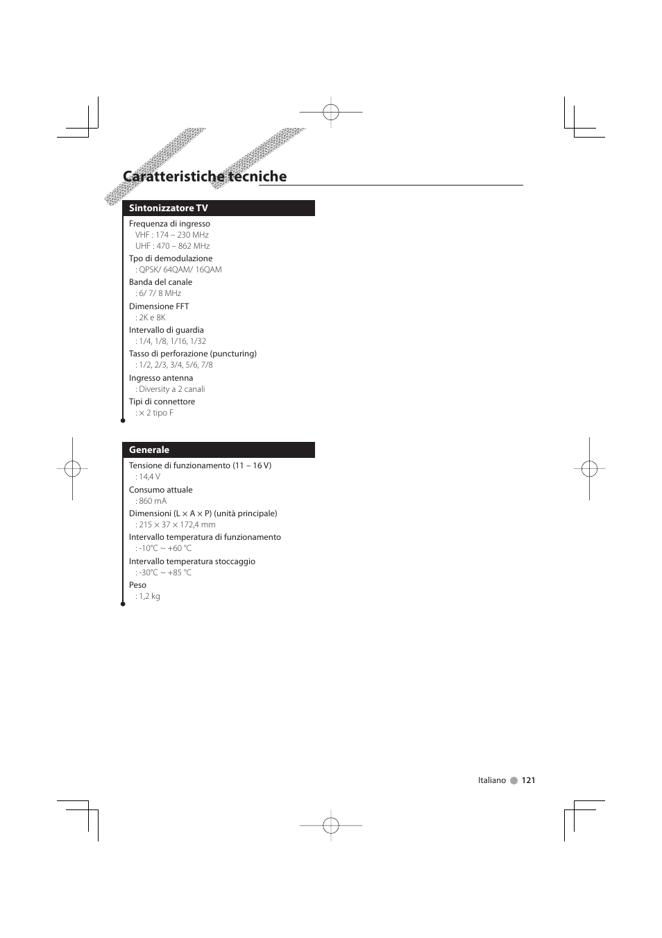 Caratteristiche tecniche | Kenwood KTC-D500E User Manual | Page 121 / 172