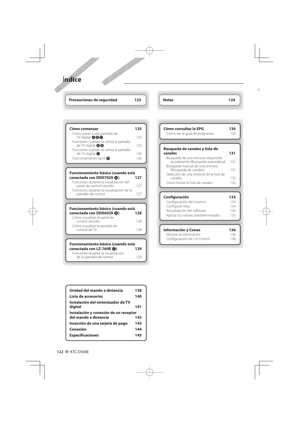 Í ndice | Kenwood KTC-D500E User Manual | Page 122 / 172