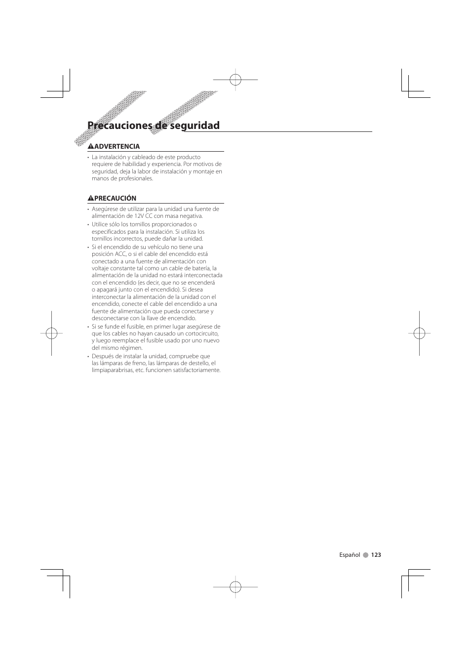 Precauciones de seguridad | Kenwood KTC-D500E User Manual | Page 123 / 172