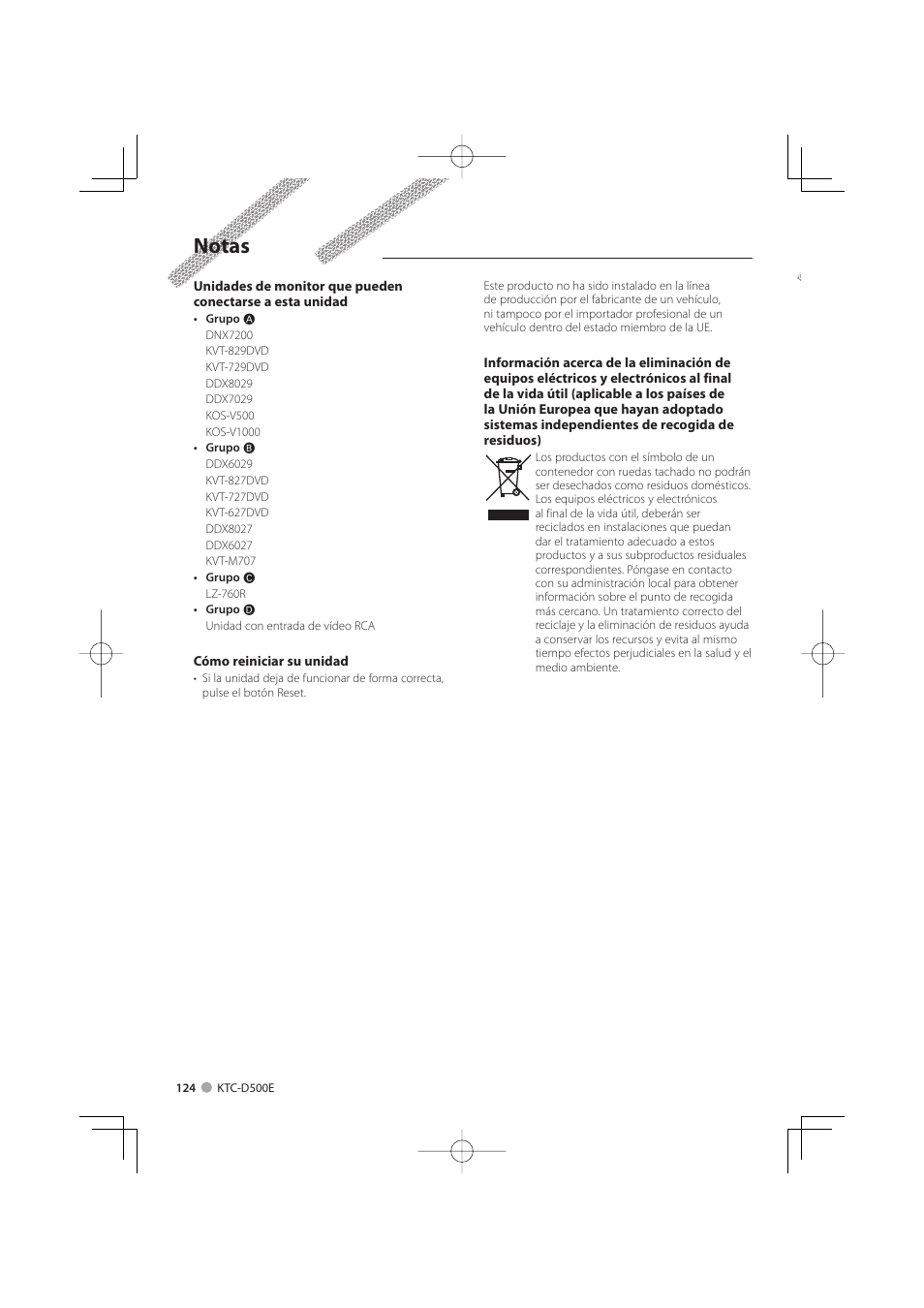 Notas | Kenwood KTC-D500E User Manual | Page 124 / 172