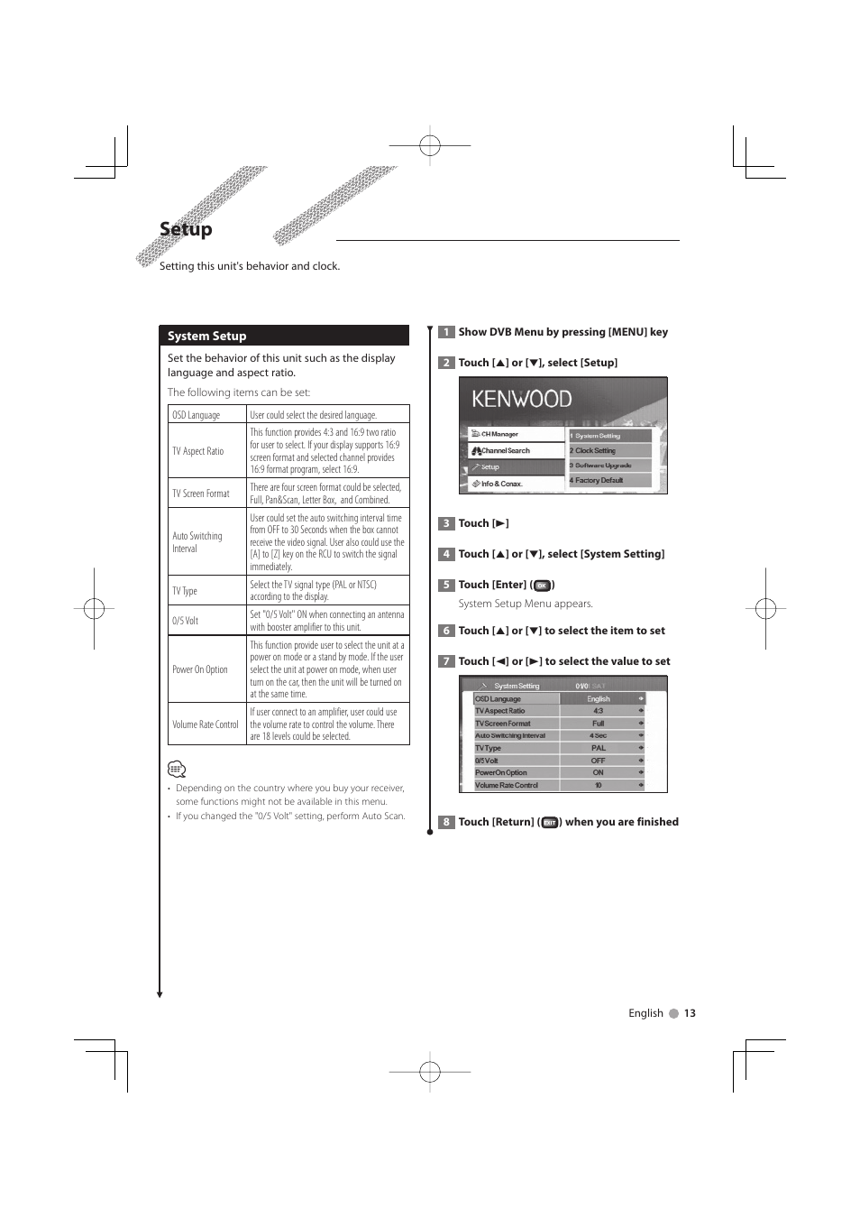 Setup | Kenwood KTC-D500E User Manual | Page 13 / 172