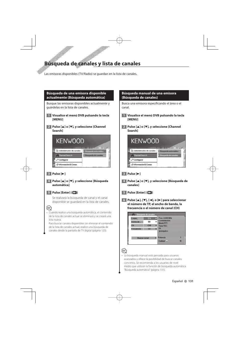 Búsqueda de canales y lista de canales | Kenwood KTC-D500E User Manual | Page 131 / 172