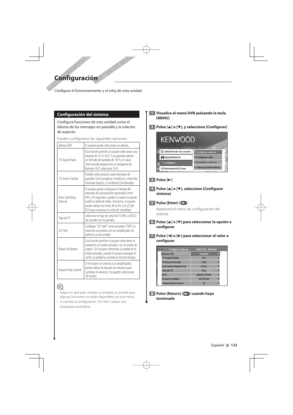 Configuración | Kenwood KTC-D500E User Manual | Page 133 / 172