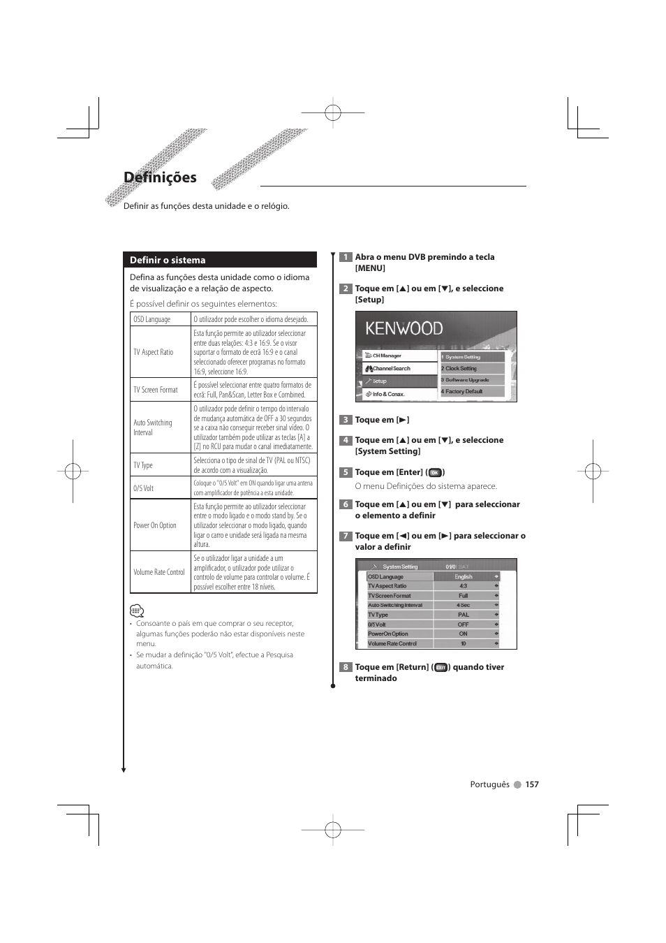 Definições | Kenwood KTC-D500E User Manual | Page 157 / 172