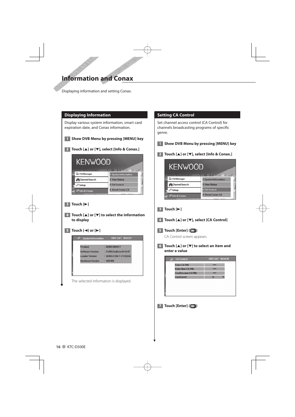 Information and conax | Kenwood KTC-D500E User Manual | Page 16 / 172