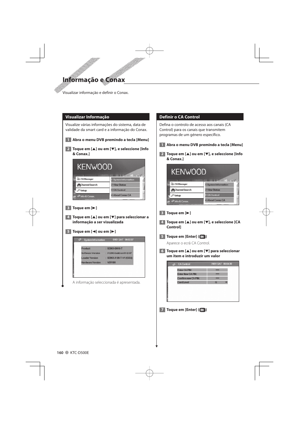 Informação e conax | Kenwood KTC-D500E User Manual | Page 160 / 172