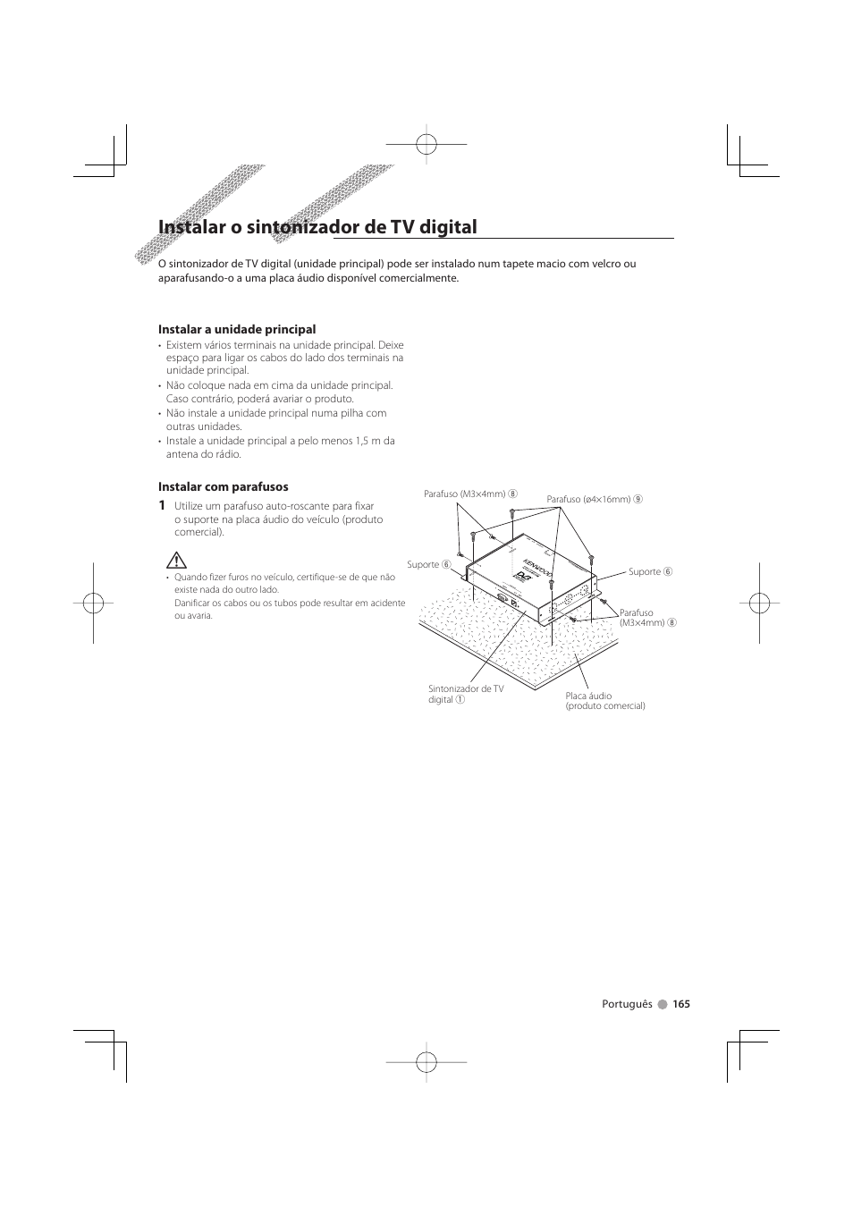 Instalar o sintonizador de tv digital | Kenwood KTC-D500E User Manual | Page 165 / 172