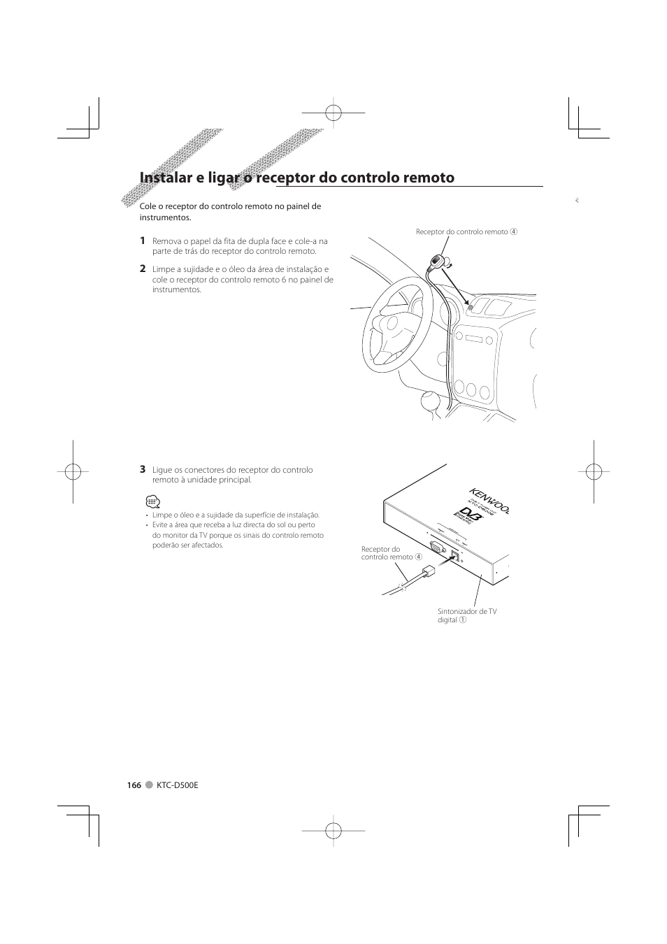 Instalar e ligar o receptor do controlo remoto | Kenwood KTC-D500E User Manual | Page 166 / 172