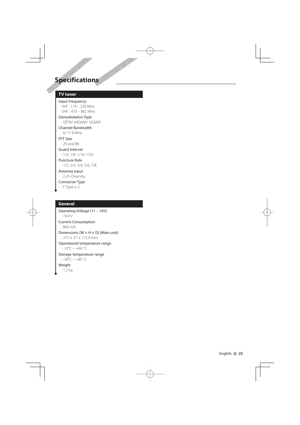 Specifications | Kenwood KTC-D500E User Manual | Page 25 / 172