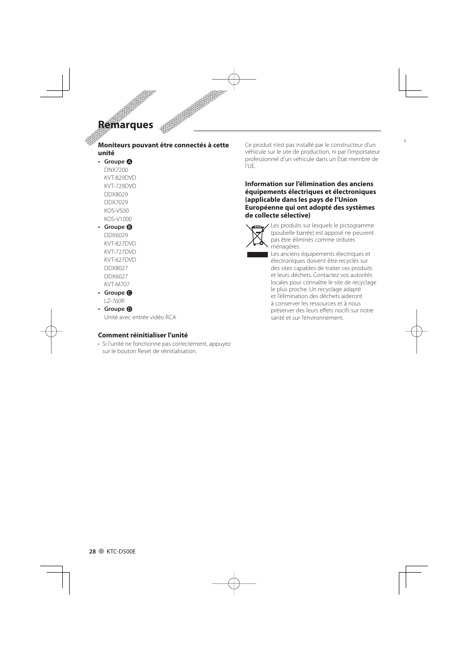 Remarques | Kenwood KTC-D500E User Manual | Page 28 / 172