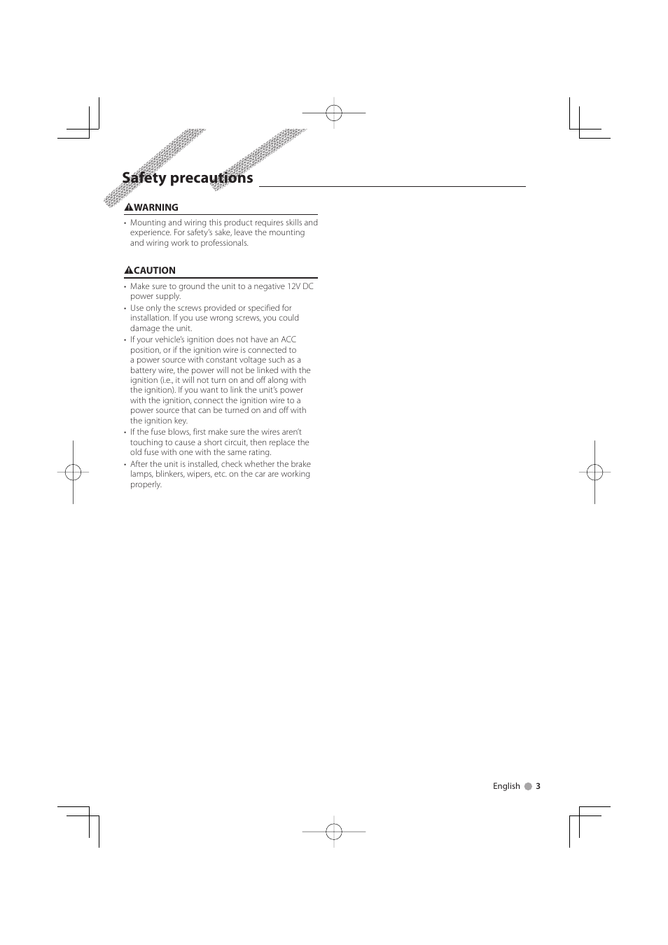Safety precautions | Kenwood KTC-D500E User Manual | Page 3 / 172
