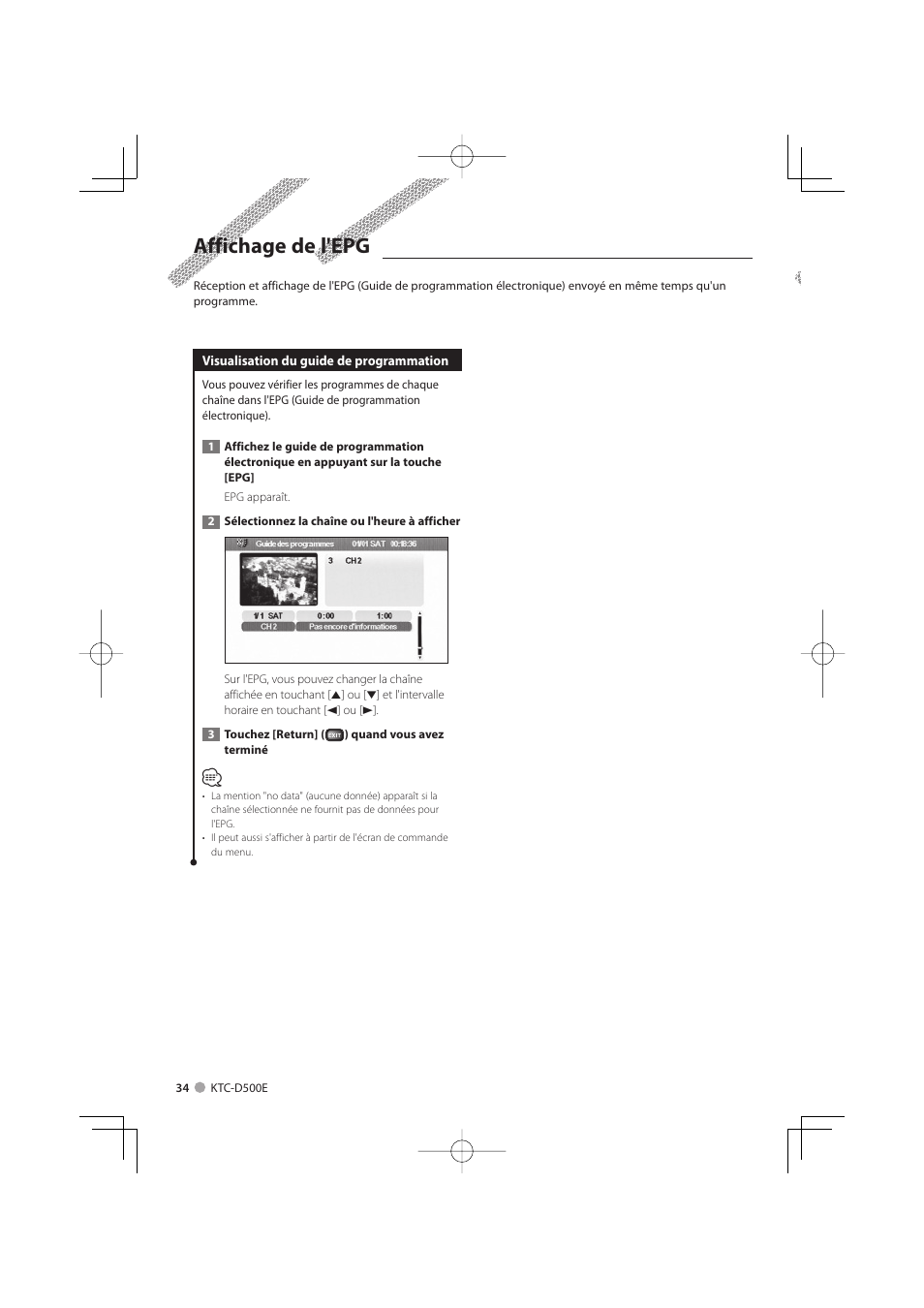 Affichage de l'epg | Kenwood KTC-D500E User Manual | Page 34 / 172