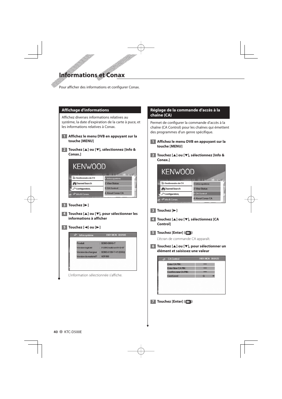 Informations et conax | Kenwood KTC-D500E User Manual | Page 40 / 172