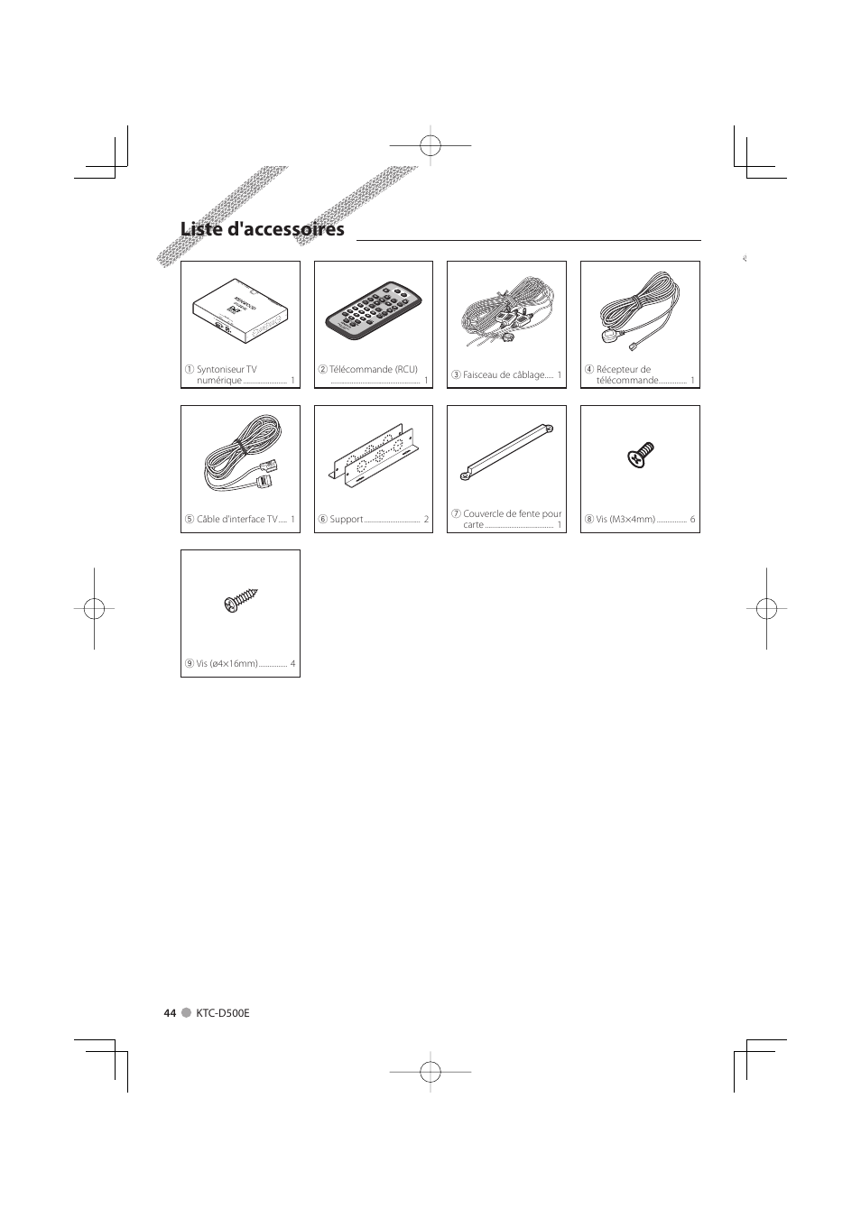 Liste d'accessoires | Kenwood KTC-D500E User Manual | Page 44 / 172