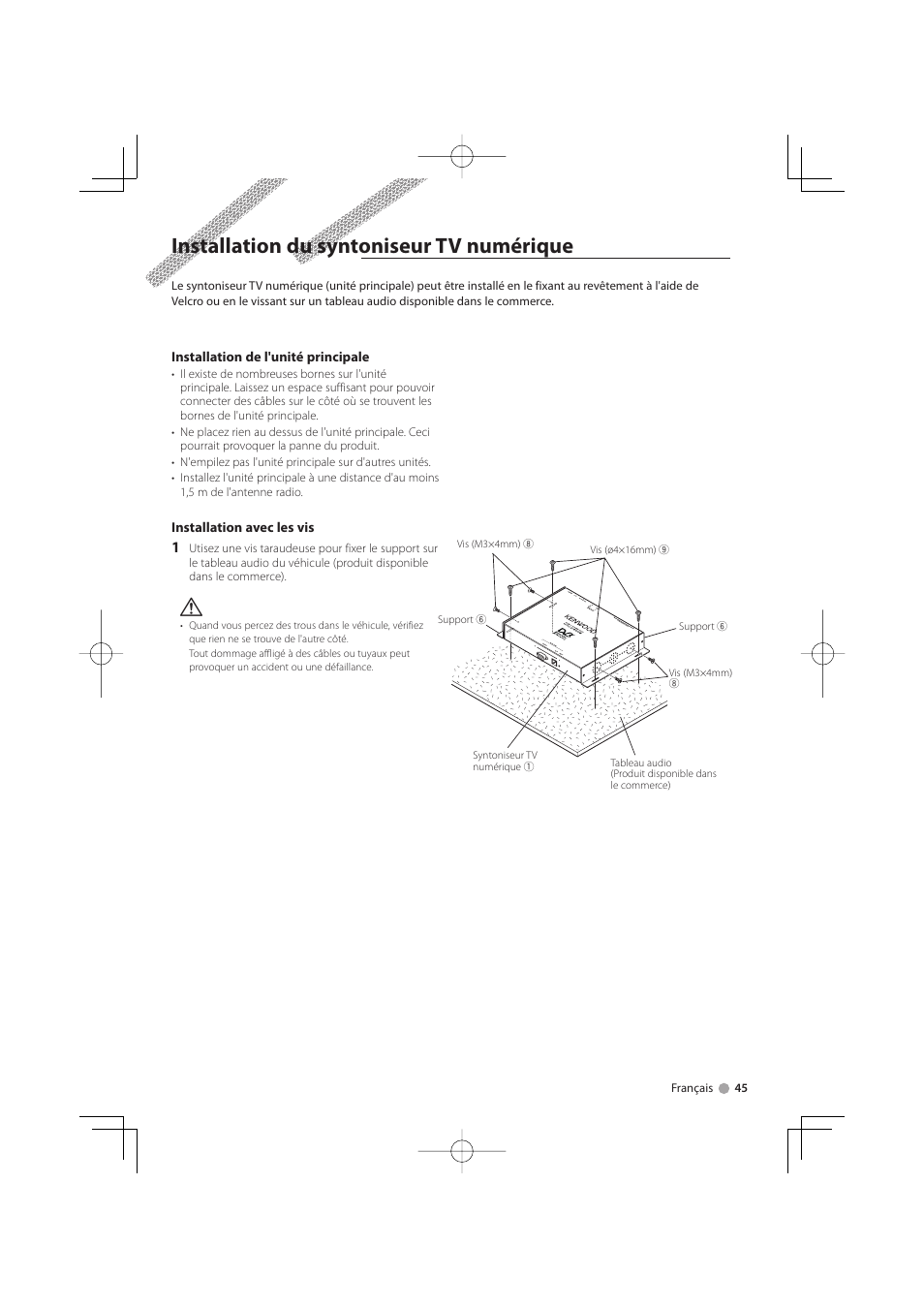 Installation du syntoniseur tv numérique | Kenwood KTC-D500E User Manual | Page 45 / 172