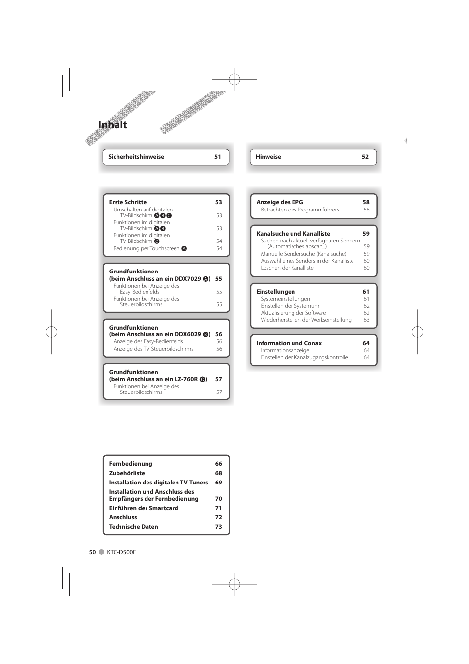 Inhalt | Kenwood KTC-D500E User Manual | Page 50 / 172