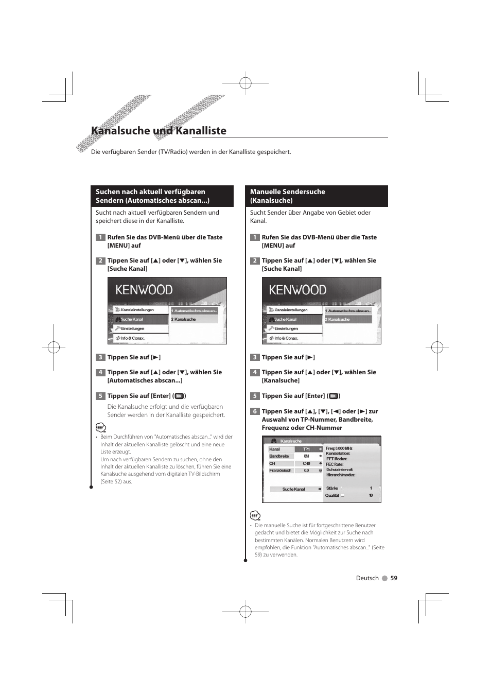 Kanalsuche und kanalliste | Kenwood KTC-D500E User Manual | Page 59 / 172