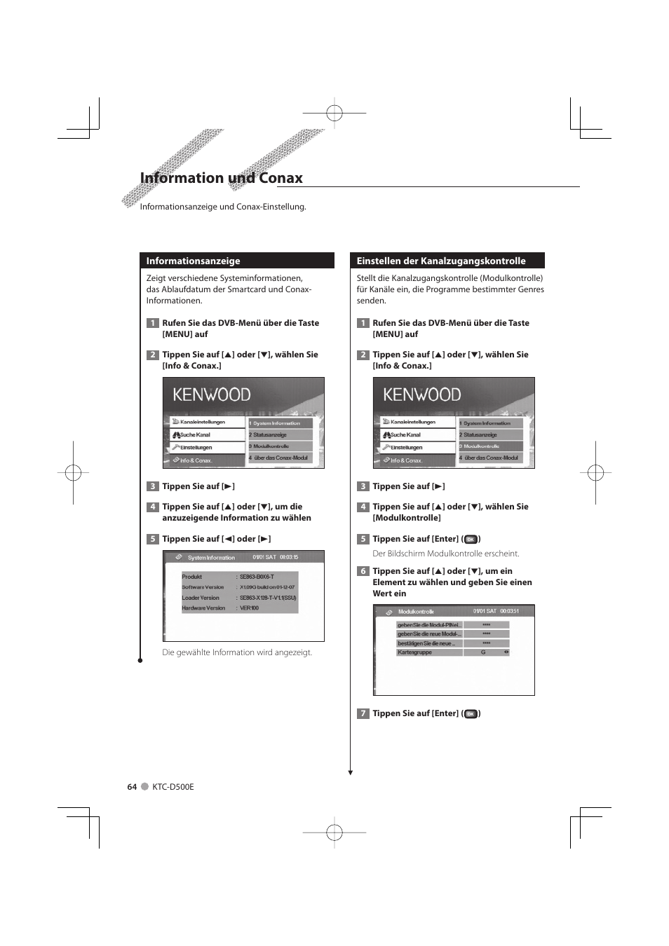 Information und conax | Kenwood KTC-D500E User Manual | Page 64 / 172