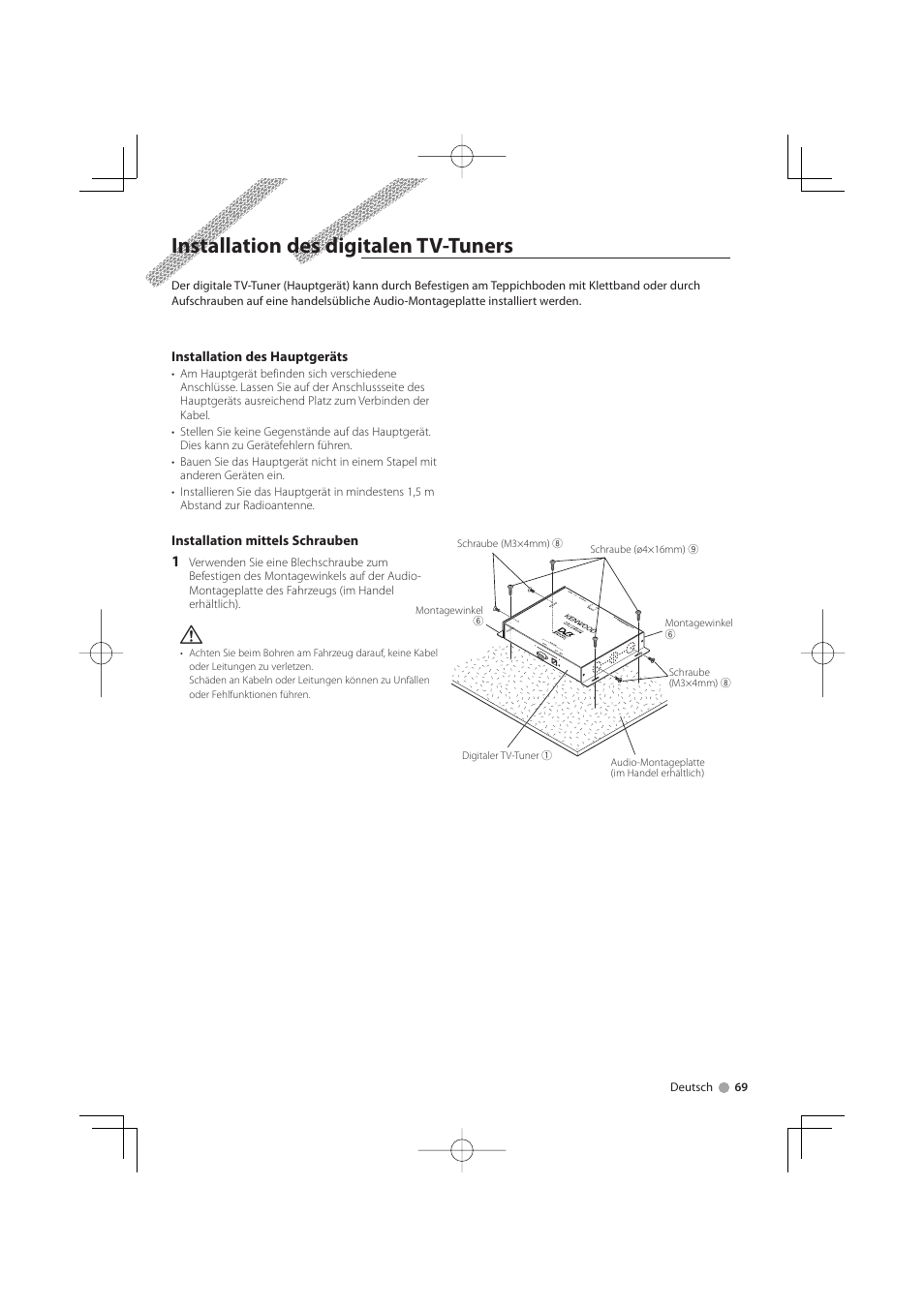 Installation des digitalen tv-tuners | Kenwood KTC-D500E User Manual | Page 69 / 172