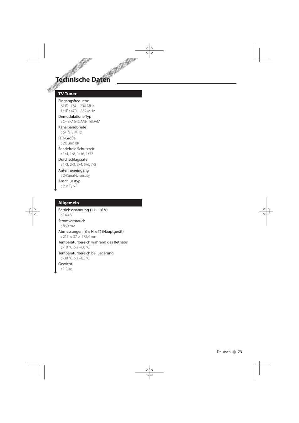 Technische daten | Kenwood KTC-D500E User Manual | Page 73 / 172