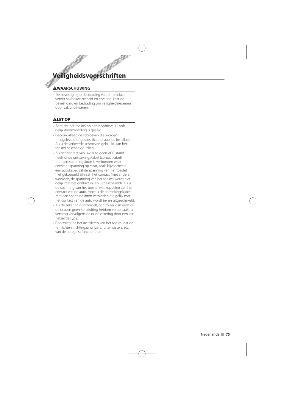 Veiligheidsvoorschriften | Kenwood KTC-D500E User Manual | Page 75 / 172