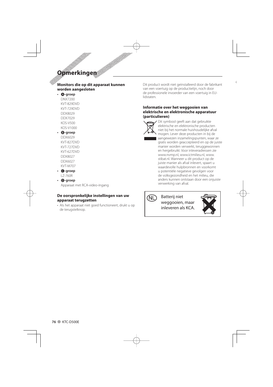 Opmerkingen | Kenwood KTC-D500E User Manual | Page 76 / 172