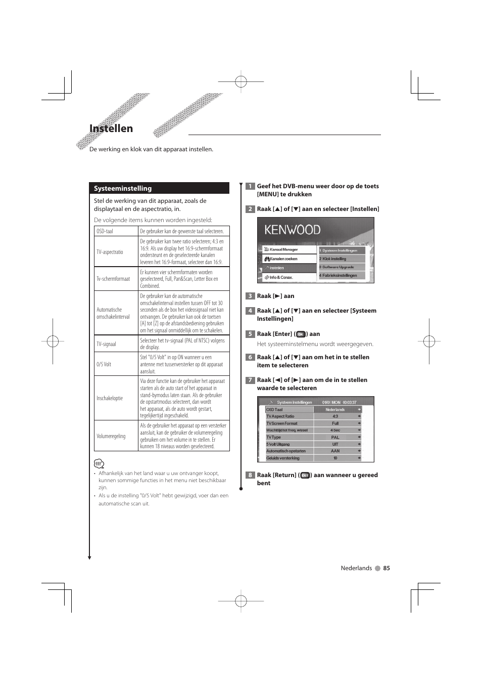 Instellen | Kenwood KTC-D500E User Manual | Page 85 / 172