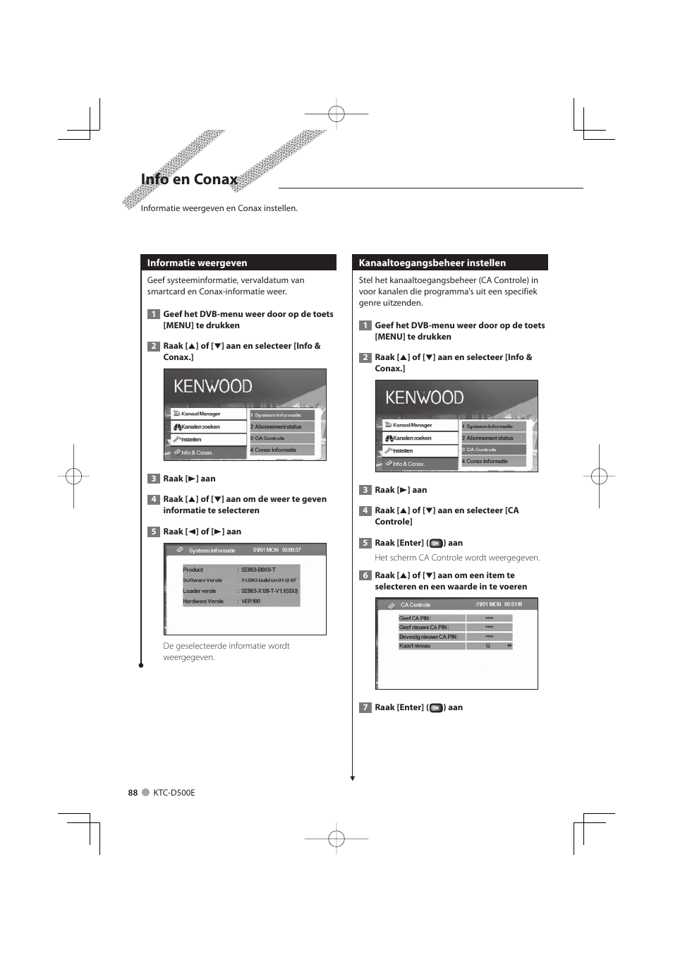 Info en conax | Kenwood KTC-D500E User Manual | Page 88 / 172