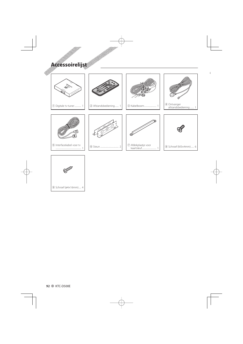 Accessoirelijst | Kenwood KTC-D500E User Manual | Page 92 / 172