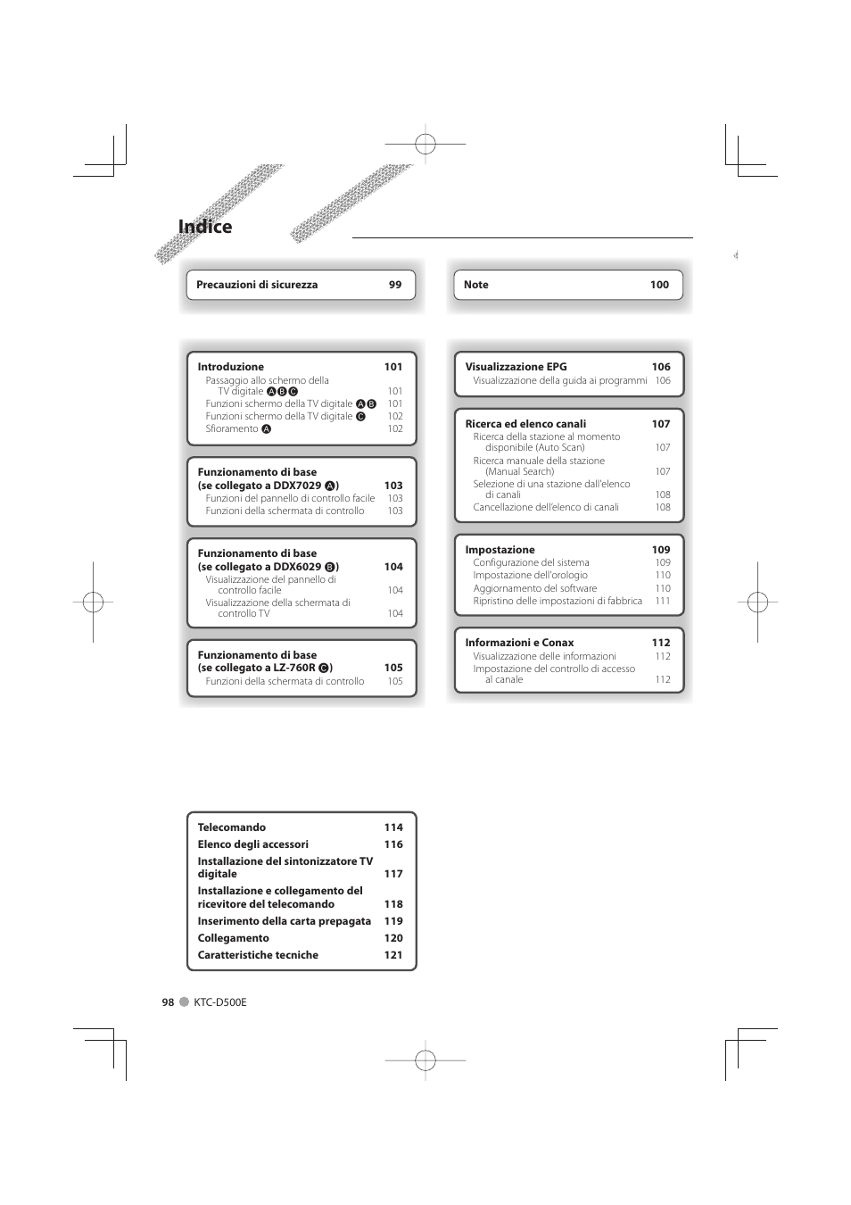 Indice | Kenwood KTC-D500E User Manual | Page 98 / 172
