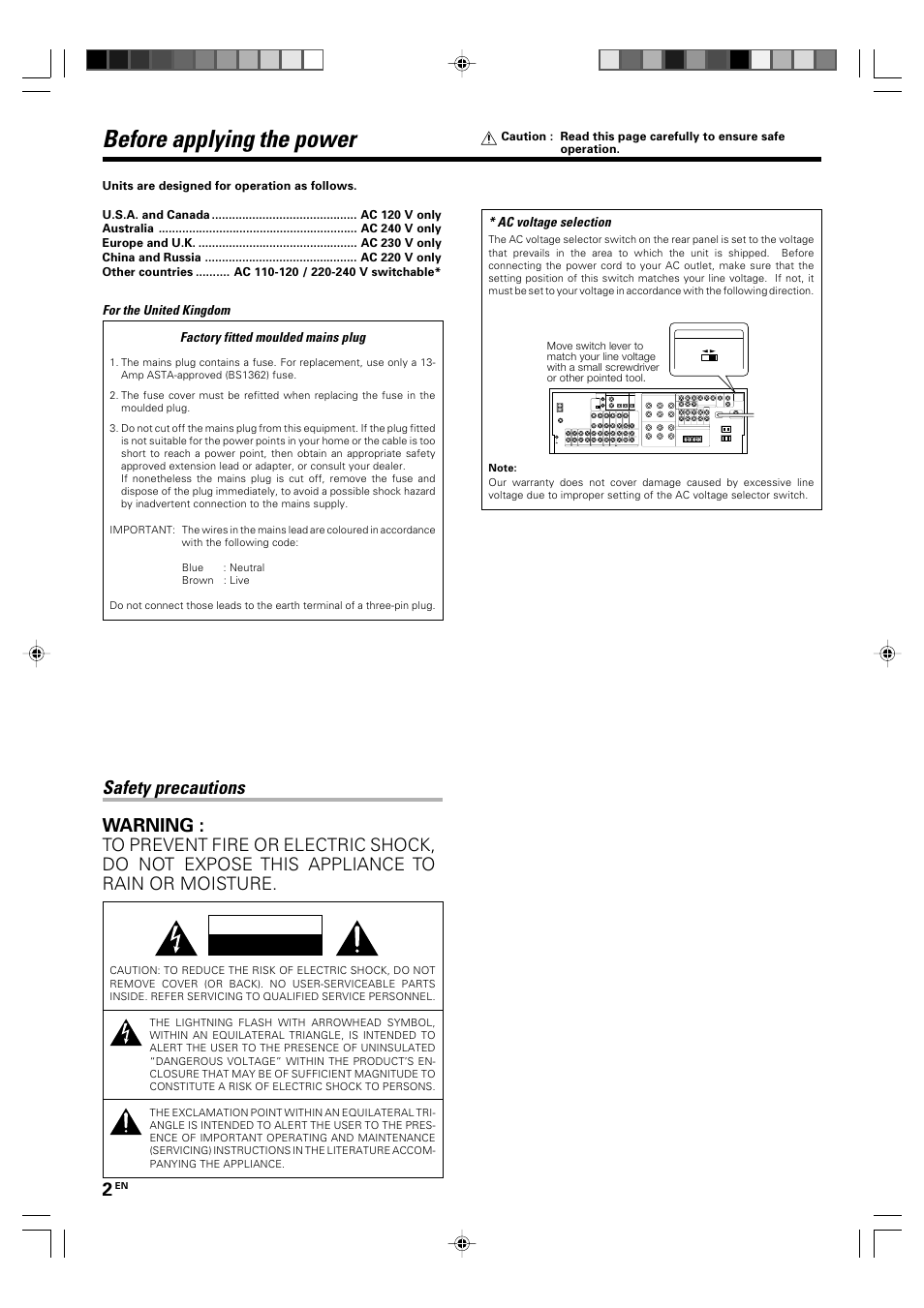 Preparations, Before applying the power, Safety precautions warning | Kenwood KRF-X9060D User Manual | Page 2 / 52
