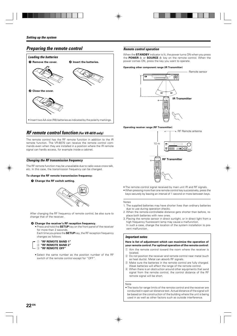 Preparing the remote control, Rf remote control function | Kenwood KRF-X9060D User Manual | Page 22 / 52