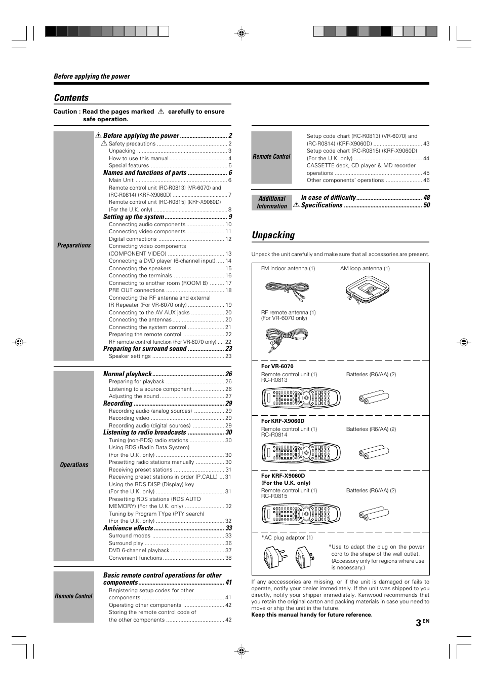 Kenwood KRF-X9060D User Manual | Page 3 / 52