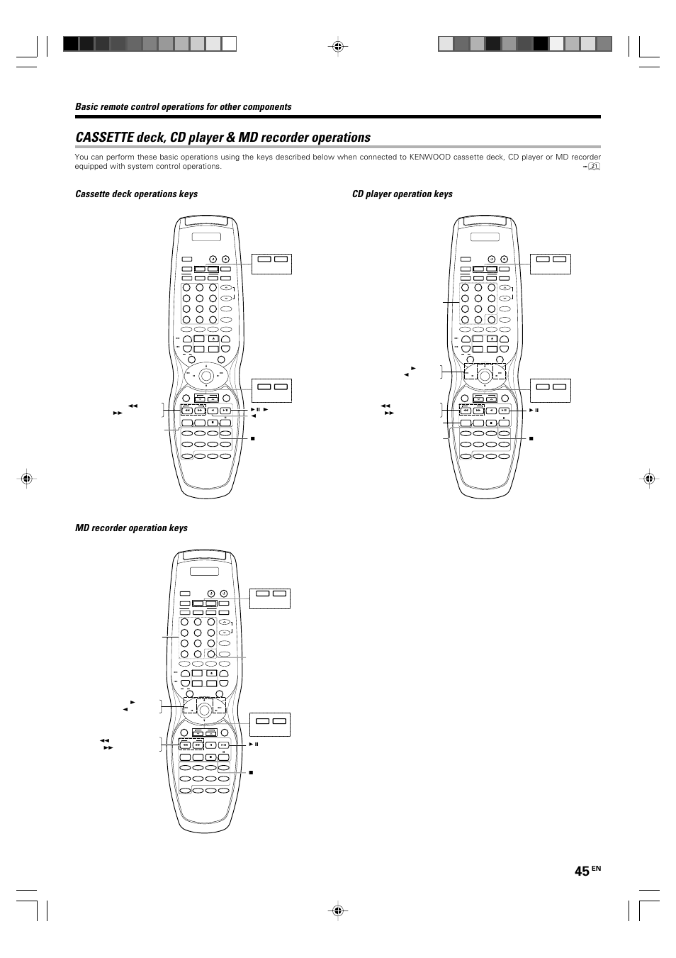 Cassette deck, cd player & md recorder operations, Md recorder operation keys, For rc-r0815 only) | Kenwood KRF-X9060D User Manual | Page 45 / 52