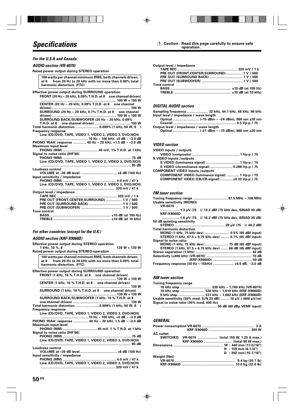 Specifications | Kenwood KRF-X9060D User Manual | Page 50 / 52