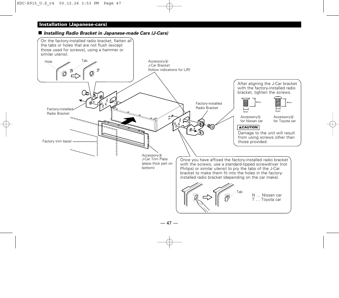 Installation (japanese-cars) | Kenwood eXcelon KDC-X915 User Manual | Page 47 / 52