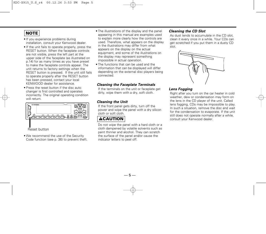 Kenwood eXcelon KDC-X915 User Manual | Page 5 / 52
